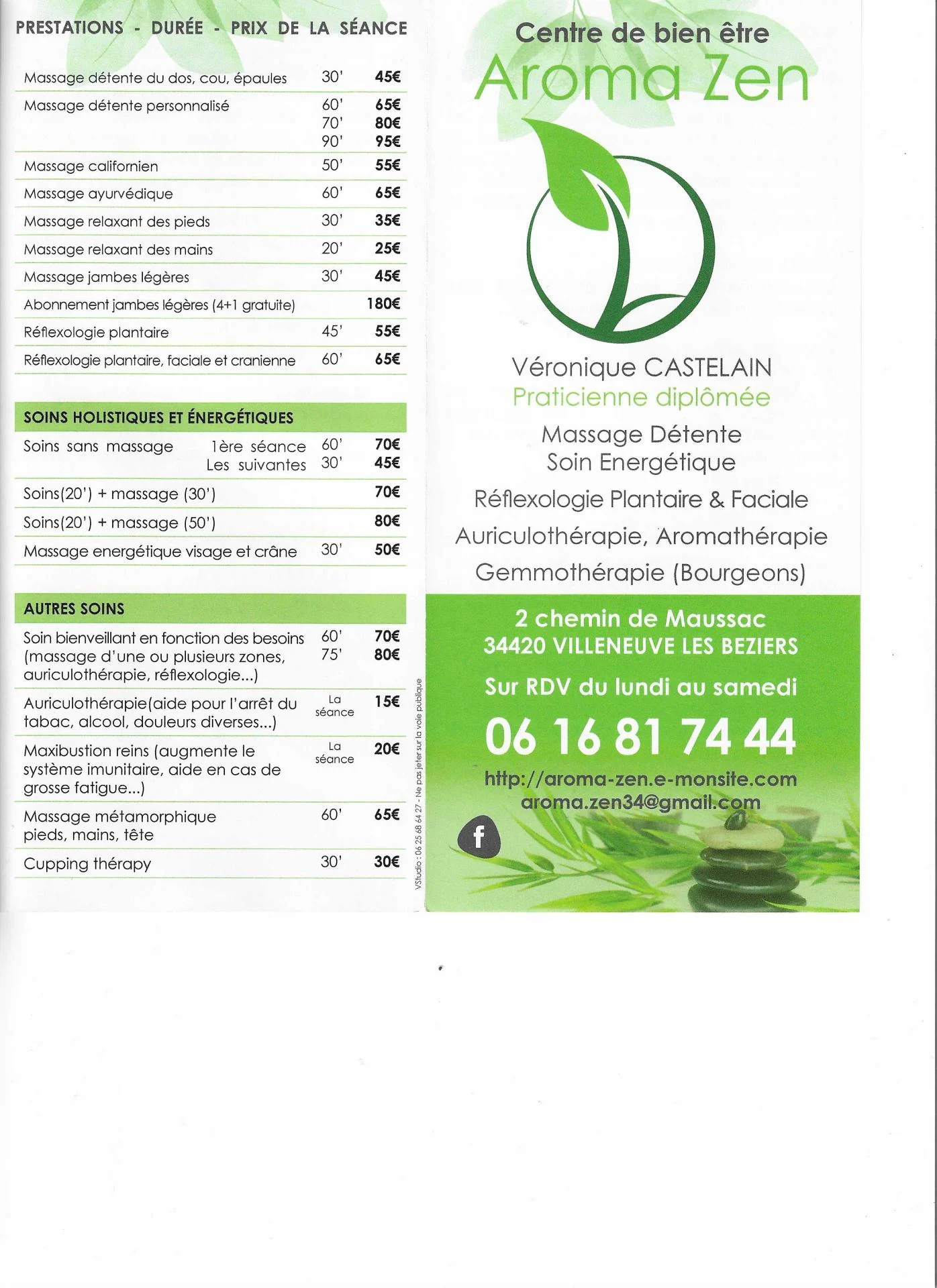 Tarif 2026 aroma zen